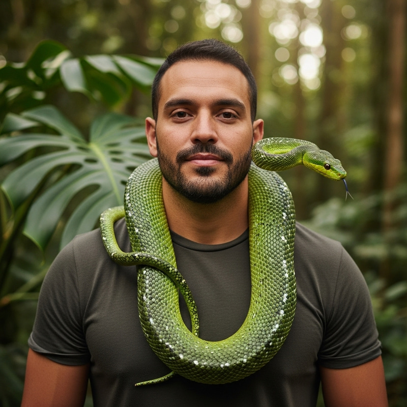 Fearless Man with Snake: A Serpentine Encounter Fearless Man with Snake: A Serpentine Encounter