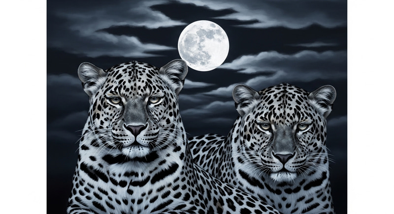 Enigmatic Leopards: Moonlit Beauty in Grey and Blue Artwork Enigmatic Leopards: Moonlit Beauty in Grey and Blue Artwork