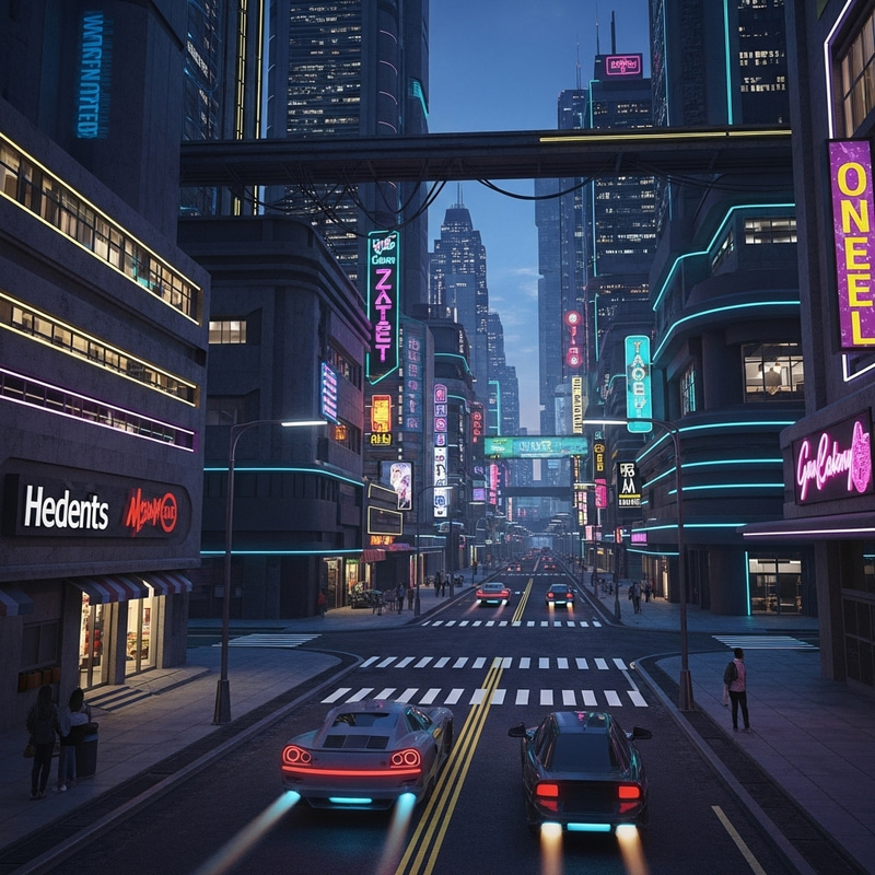 Neon Cityscape Night Scenery - Modern Sci-Fi Futurism