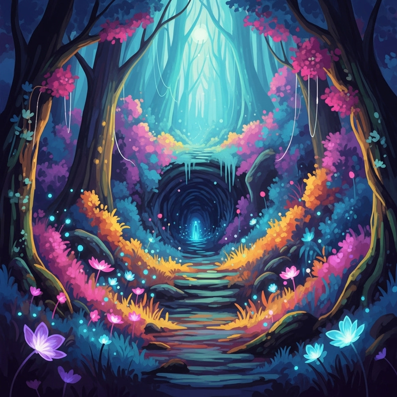 Enchanting Mystical Forest with Glowing Plants and Ethereal Aura