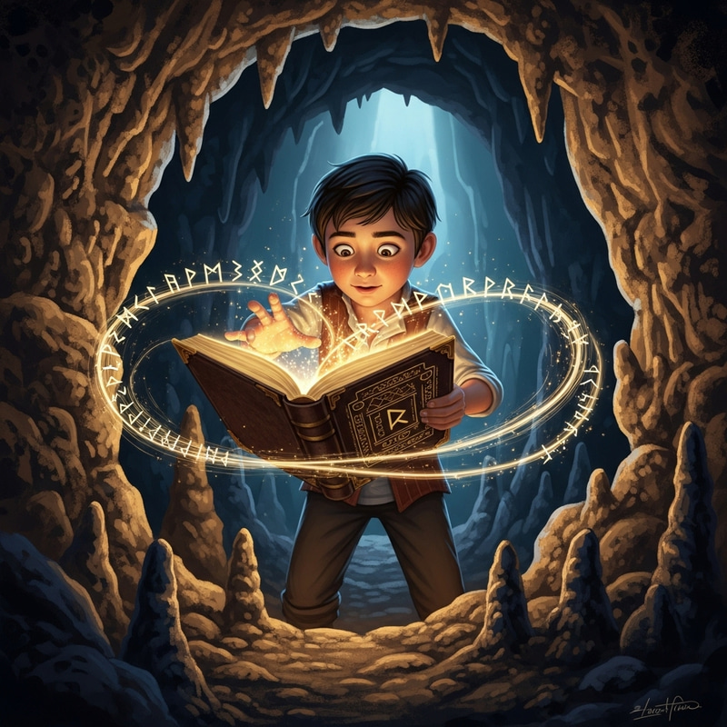 A Boy Casting Spells in a Mystical Cave A Boy Casting Spells in a Mystical Cave