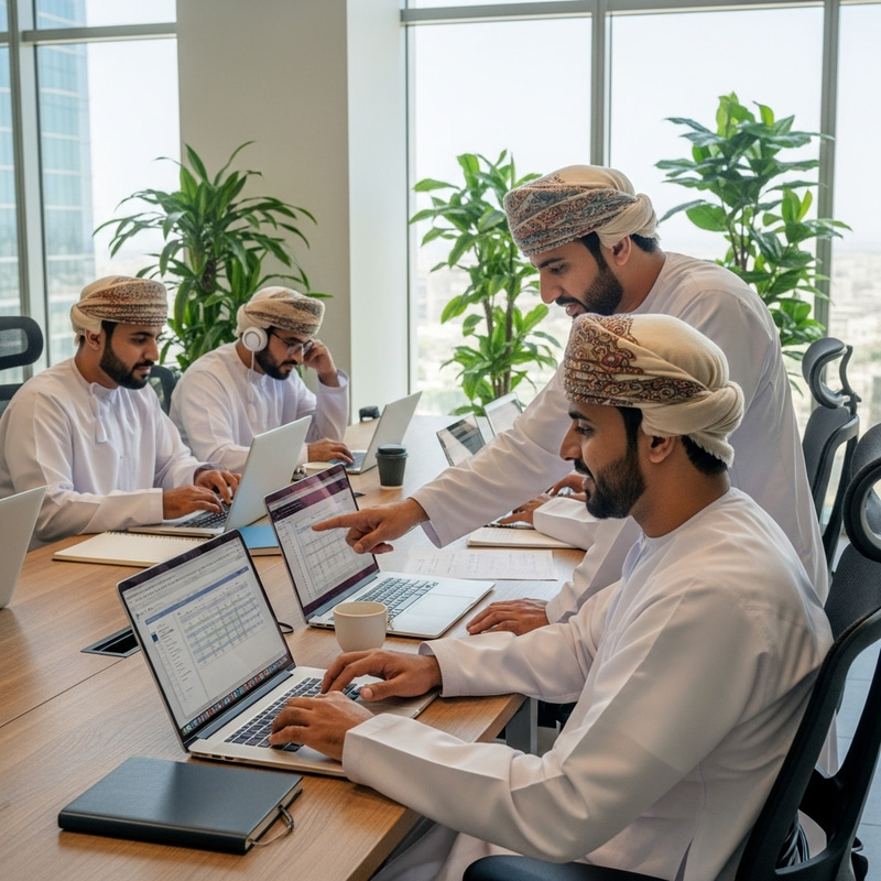 Omani Men Working Together in Modern Office Environment Omani Men Working Together in Modern Office Environment