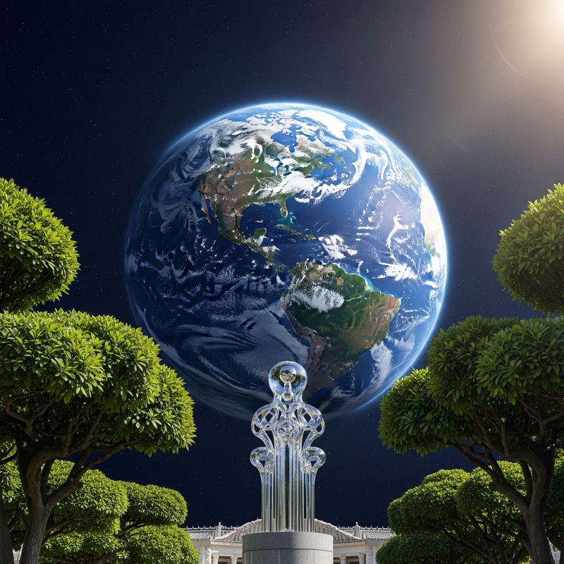 Serene Earth Illuminated in Radiant Light with Epcot Glass Statue Serene Earth Illuminated in Radiant Light with Epcot Glass Statue