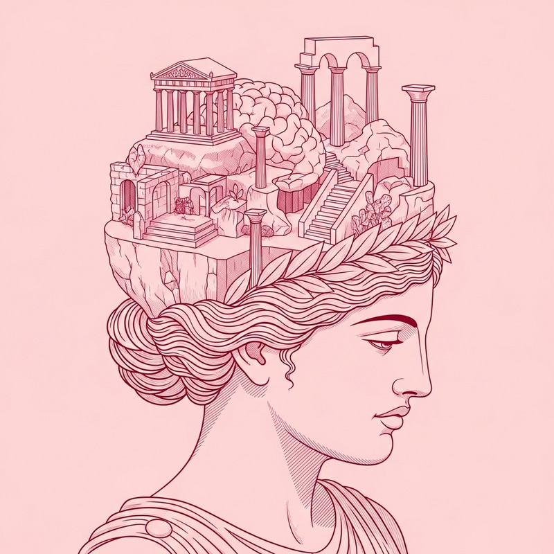 Surreal Greek Goddess with Dreamy Landscape