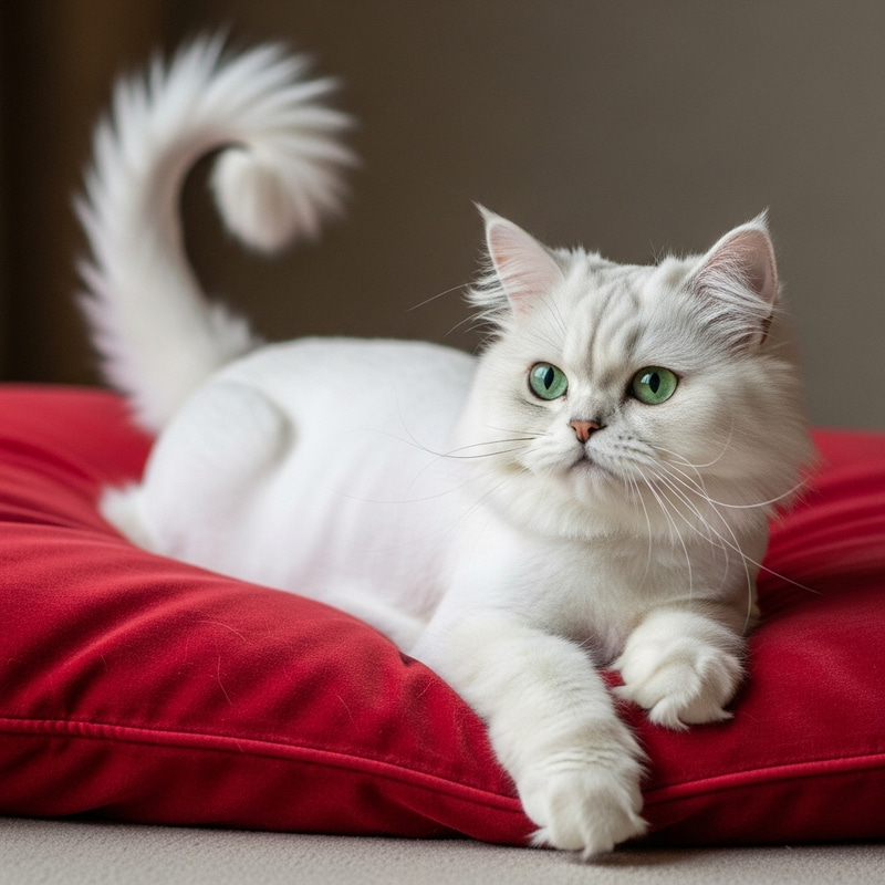 White Persian Cat on Plush Red Pillow White Persian Cat on Plush Red Pillow