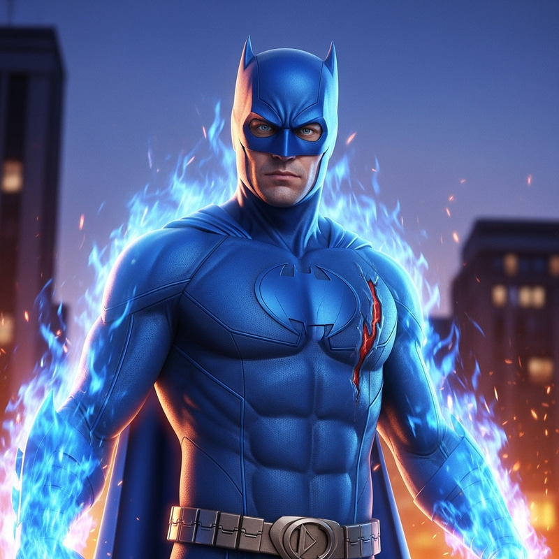 Blue Fire Superhero | Dramatic Manifestation in Cityscape Blue Fire Superhero | Dramatic Manifestation in Cityscape