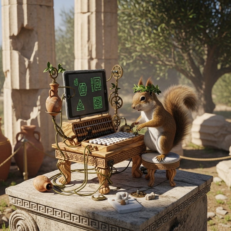 Antique Computer Usage by Squirrel in Ancient Greece - Unusual Technology Scene Antique Computer Usage by Squirrel in Ancient Greece - Unusual Technology Scene