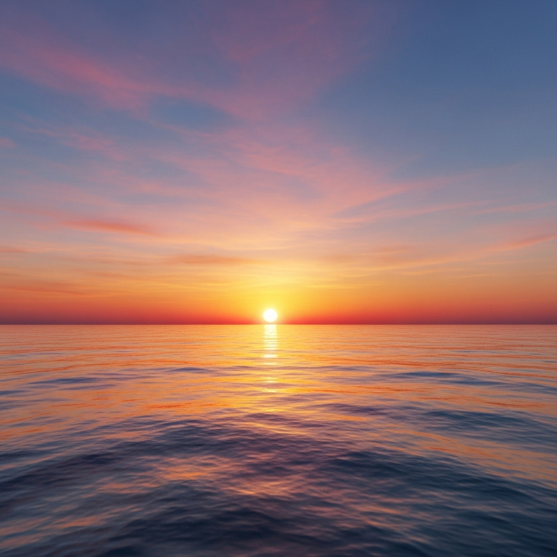 Stunning Watercolor Sunset Over Ocean