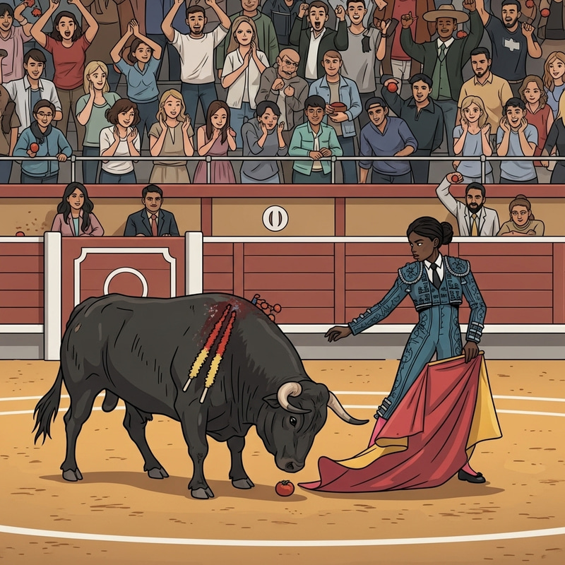 Exciting Bullfighting Arena: International Crowd & Elegant Matador