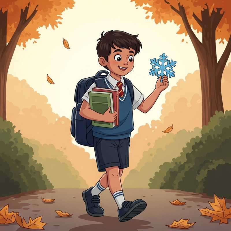 Young Boy Heading Home from School | Holiday Season Joy Young Boy Heading Home from School | Holiday Season Joy