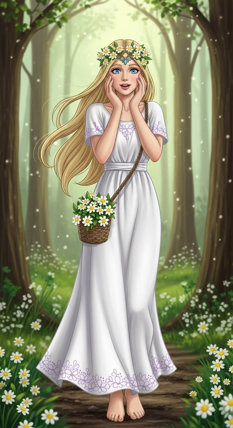 Ethereal Goddess Ostara - In Shock Amid Enchanted Forest