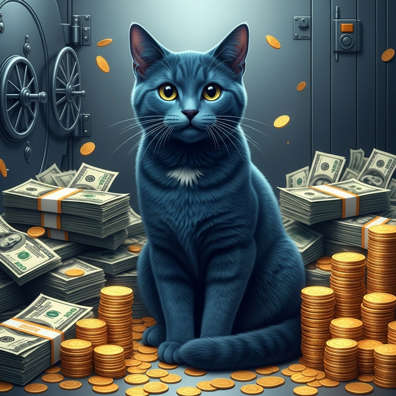Blue Cat Surrounded by Wealth and Riches Blue Cat Surrounded by Wealth and Riches