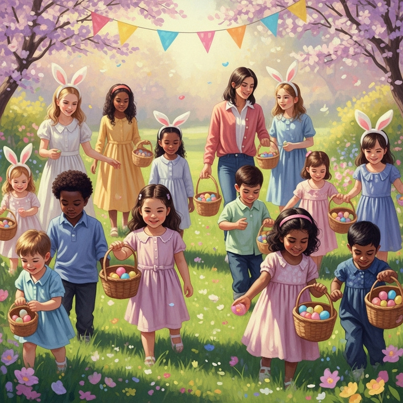 Joyful Easter Egg Hunt in Dreamy Blooming Garden