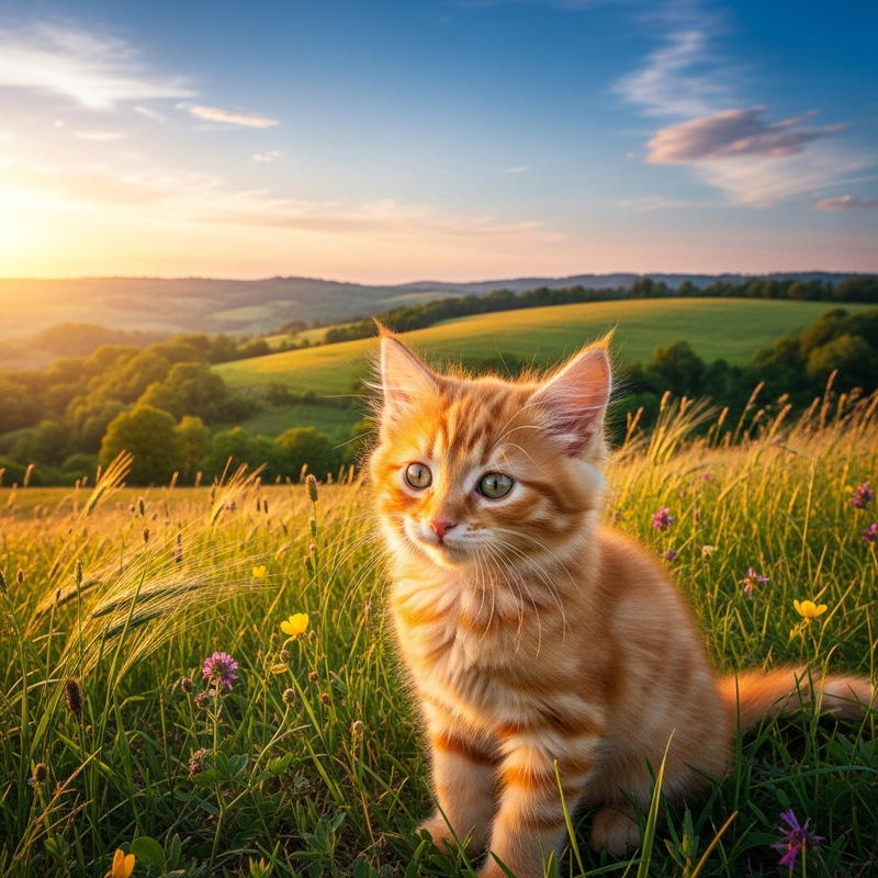 Adorable Orange Kitten in Scenic View Adorable Orange Kitten in Scenic View