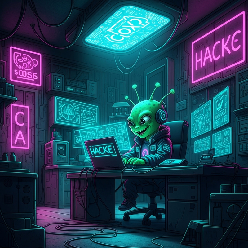 Neon Cyberpunk Yoda Hacking Room | Futuristic Digital Art Neon Cyberpunk Yoda Hacking Room | Futuristic Digital Art
