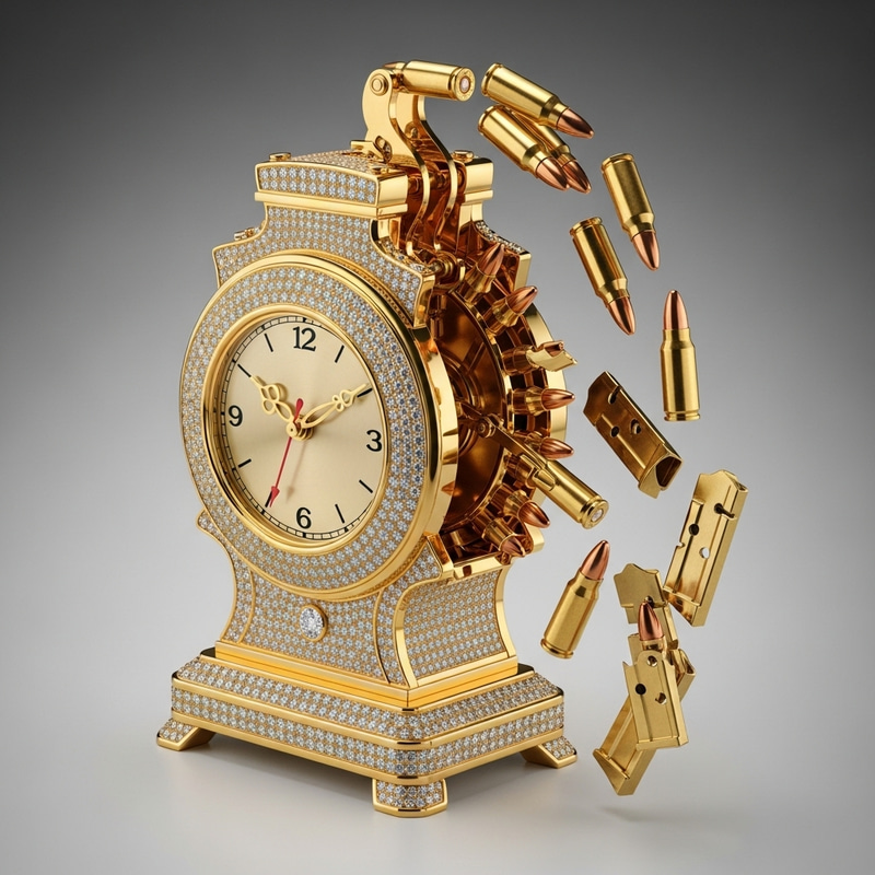 Luxurious Golden Diamond Clock with Bullets and Magazines Luxurious Golden Diamond Clock with Bullets and Magazines