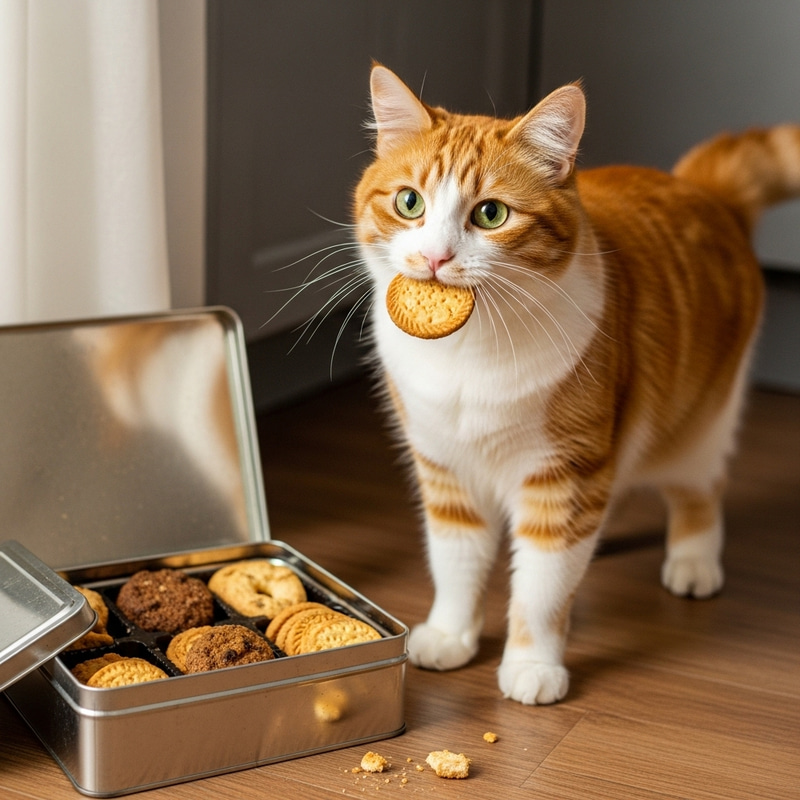 Cute Cat Snacking on Cookies in a Cozy Setting Cute Cat Snacking on Cookies in a Cozy Setting