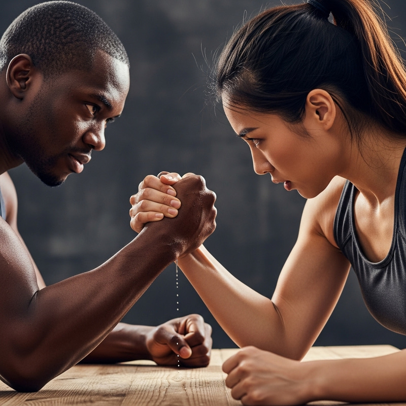 Intense Arm Wrestling Battle: Man vs. Woman Intense Arm Wrestling Battle: Man vs. Woman