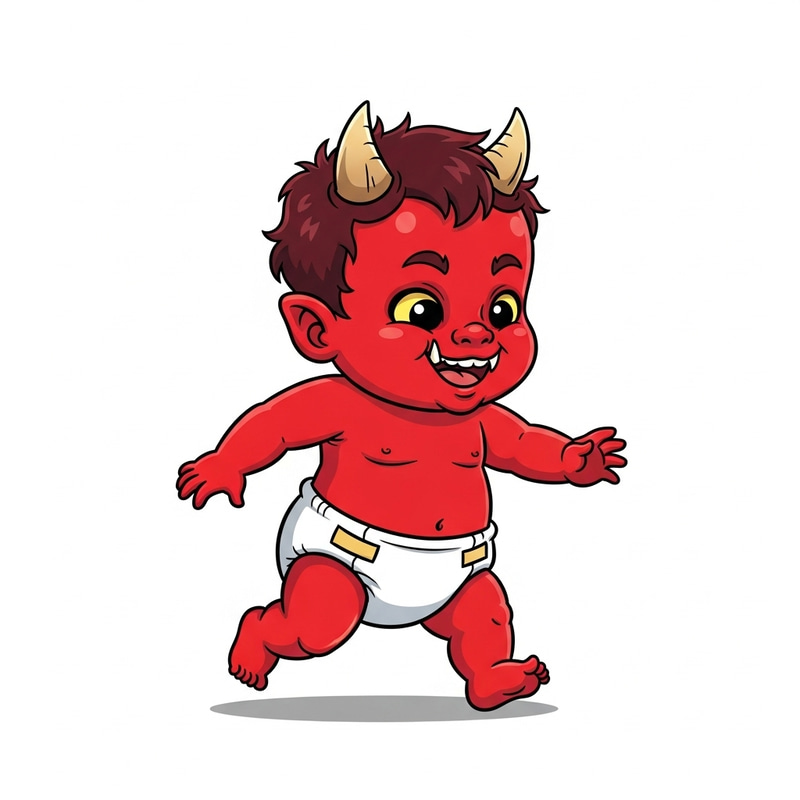 Cartoon Toddler Oni - Vibrant Red-Skinned Youth Cartoon Toddler Oni - Vibrant Red-Skinned Youth