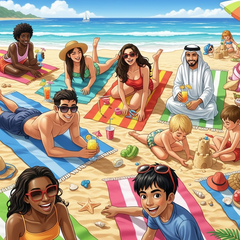 Cheerful Students Sunbathing by the Sea on a Sunny Day Cheerful Students Sunbathing by the Sea on a Sunny Day