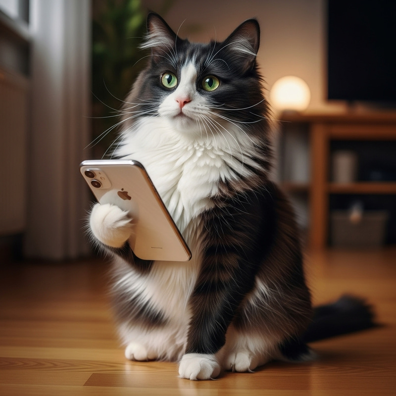 Cute Cat with Phone
