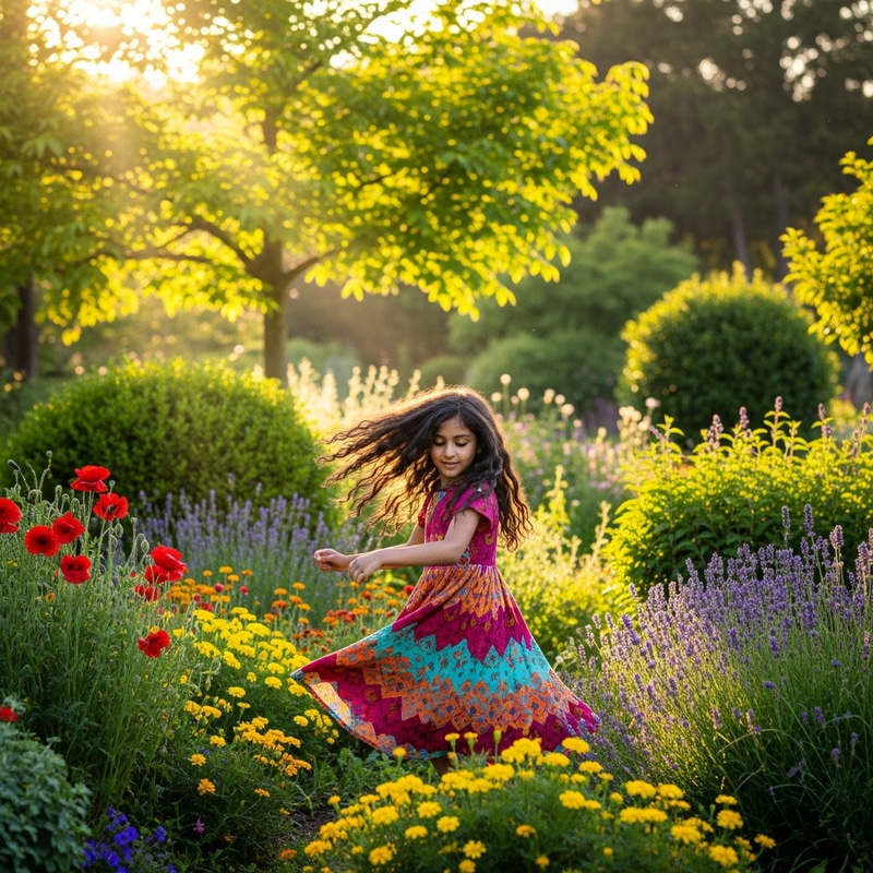 Girl Playing in Garden Girl Playing in Garden