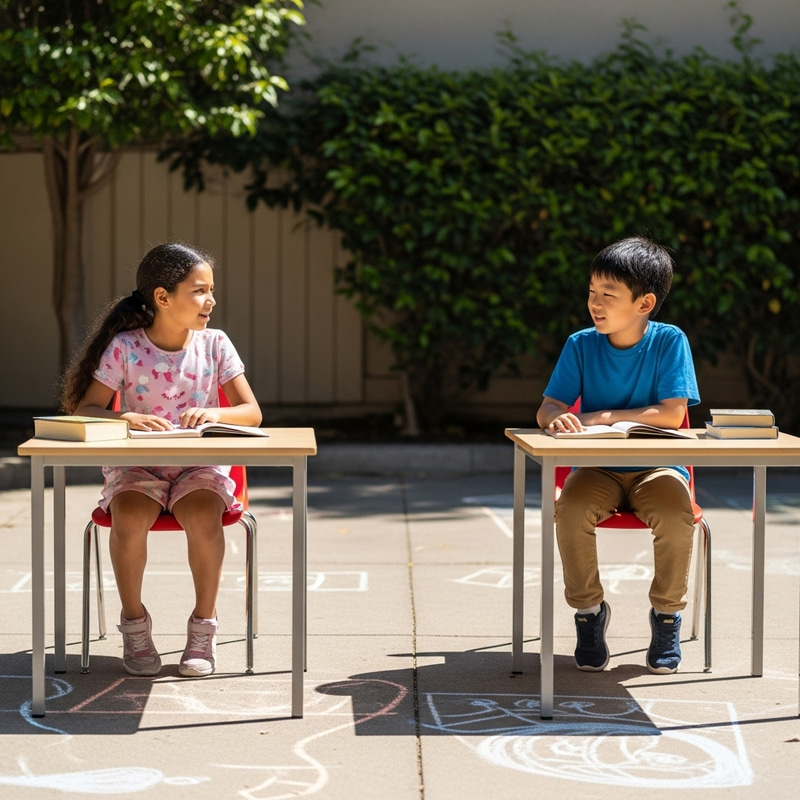 Captivating Story Discussion: Young Hispanic Girl & Eastern Asian Boy Captivating Story Discussion: Young Hispanic Girl & Eastern Asian Boy