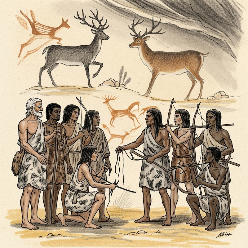 Stone Age Cave Painting: Ancient Hunters Hunt Deer