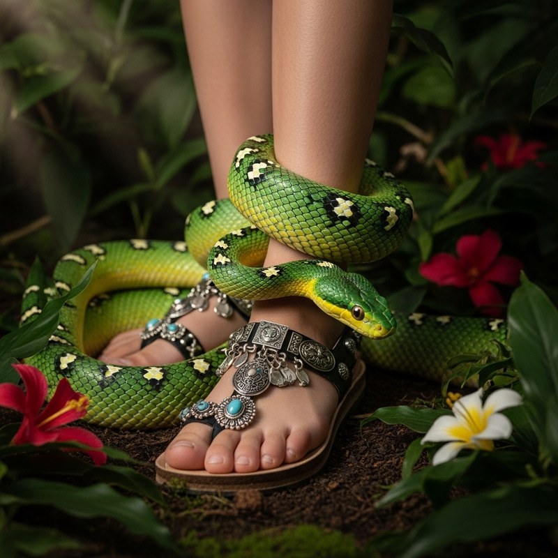 Sexy Feet Accessories with Exotic Snake Coiling Sexy Feet Accessories with Exotic Snake Coiling