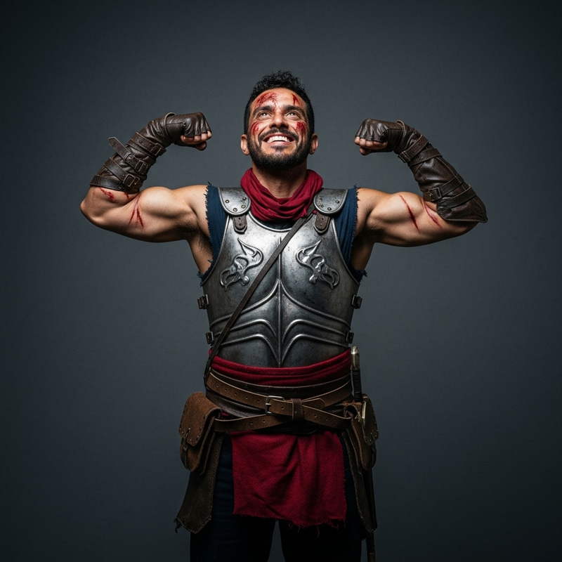 Battle-Scarrred Warrior Flexing Muscles Battle-Scarrred Warrior Flexing Muscles