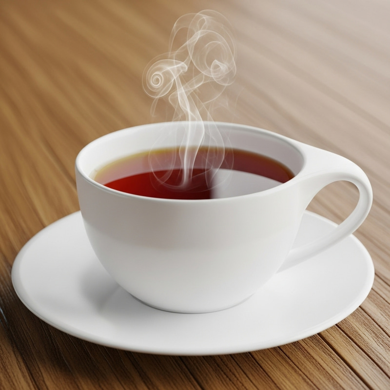 Porcelain White Tea Cup on Wooden Table | Dark Amber Tea Porcelain White Tea Cup on Wooden Table | Dark Amber Tea