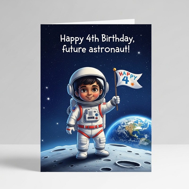 Child's Birthday Card - 4-Year-Old Astronaut Celebration