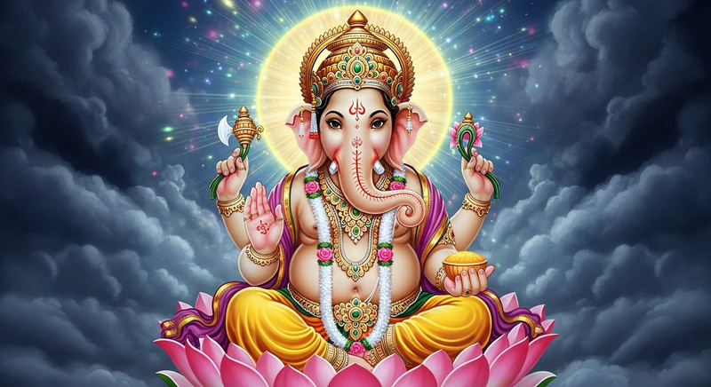 Resplendent Ganesha: Ethereal Aura, Blessing Pose, Ivory Skin Tone | 4k Image