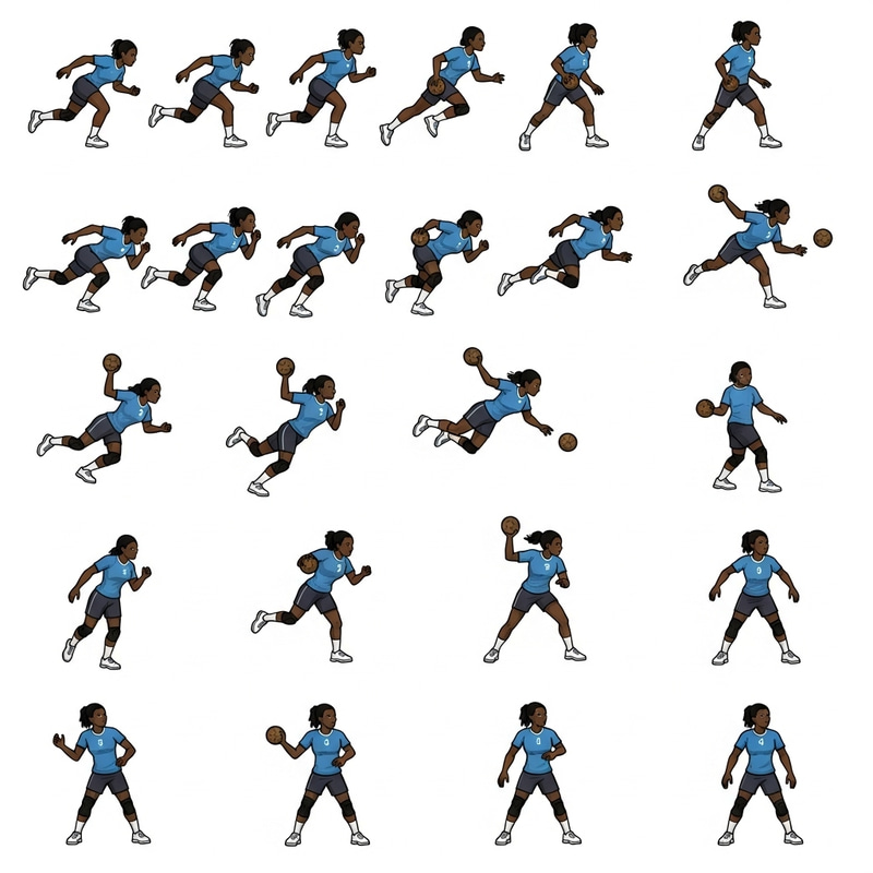 Diverse Black Female Handball Player Spritesheet in 2D Game