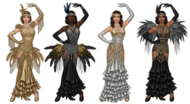 Glamorous 1920s & 1930s Inspired Female Dancers with Diverse Costumes Glamorous 1920s & 1930s Inspired Female Dancers with Diverse Costumes