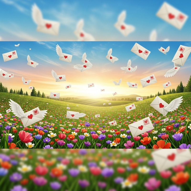 Spring Sunset Banner with Flying Envelopes Spring Sunset Banner with Flying Envelopes