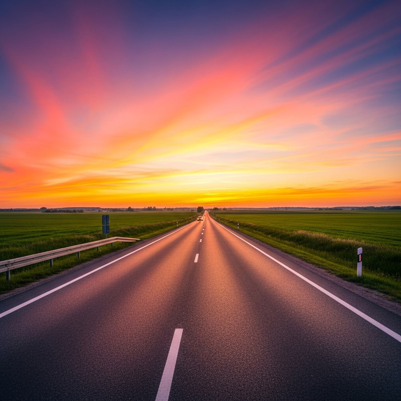 Serene Sunset on a Quiet Highway Serene Sunset on a Quiet Highway