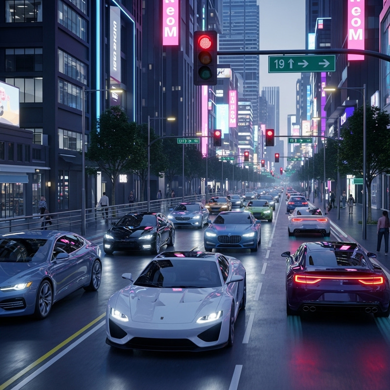 Futuristic Electric Vehicles in Vibrant City