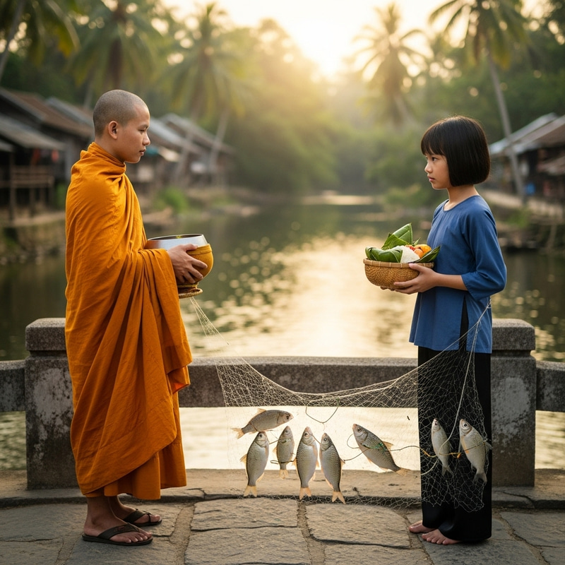 Vietnamese Girl's Dilemma: Offering to Monk or Rescuing Fish