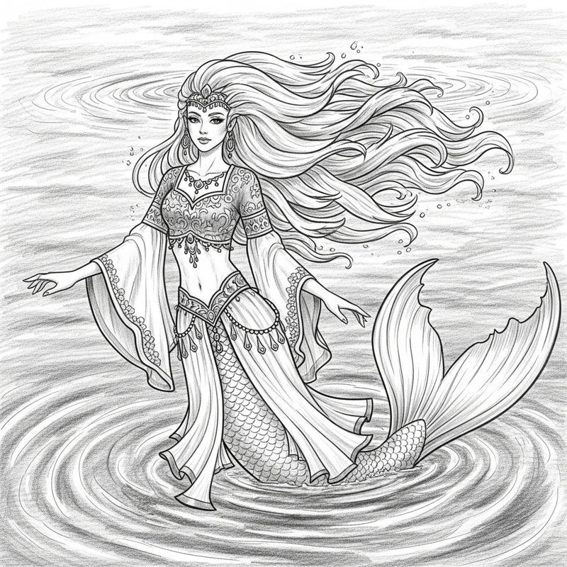 Mermaid Odalisque in Water | Pencil Sketch Art Mermaid Odalisque in Water | Pencil Sketch Art