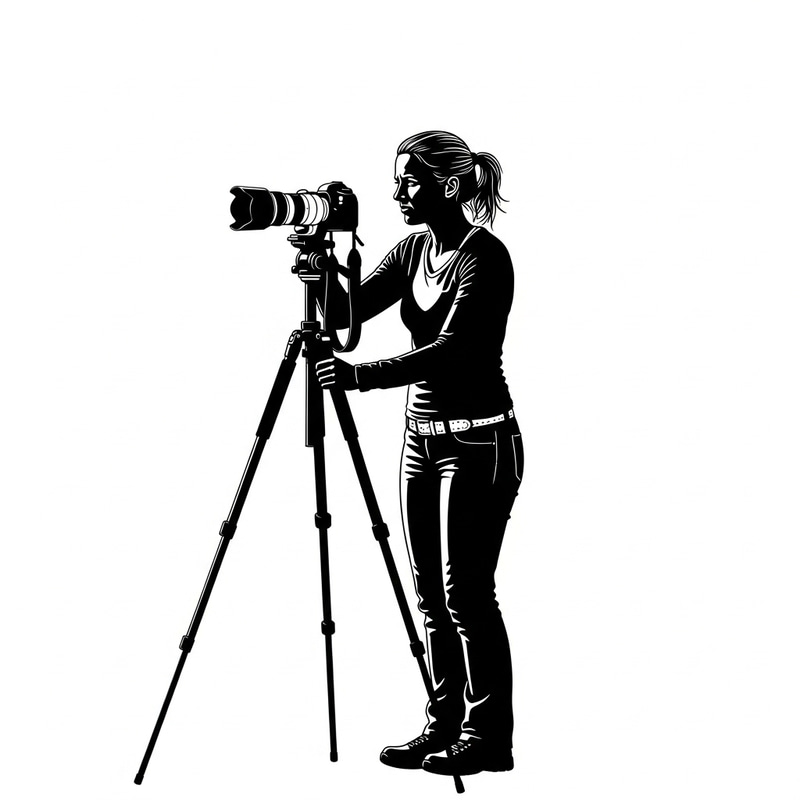 Black and White Female Photographer Silhouette with Camera and Tripod