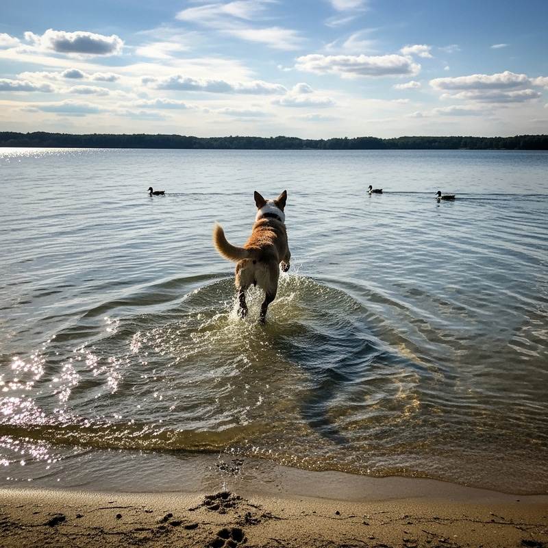 Energetic Dog Swimming in Clear Lake | Happy Paws Dive Energetic Dog Swimming in Clear Lake | Happy Paws Dive