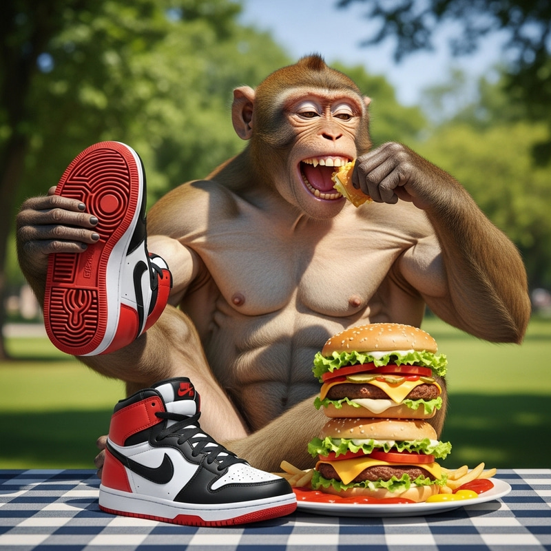 Muscular Monkey Rocking New Nike Air Jordan Sneakers Muscular Monkey Rocking New Nike Air Jordan Sneakers