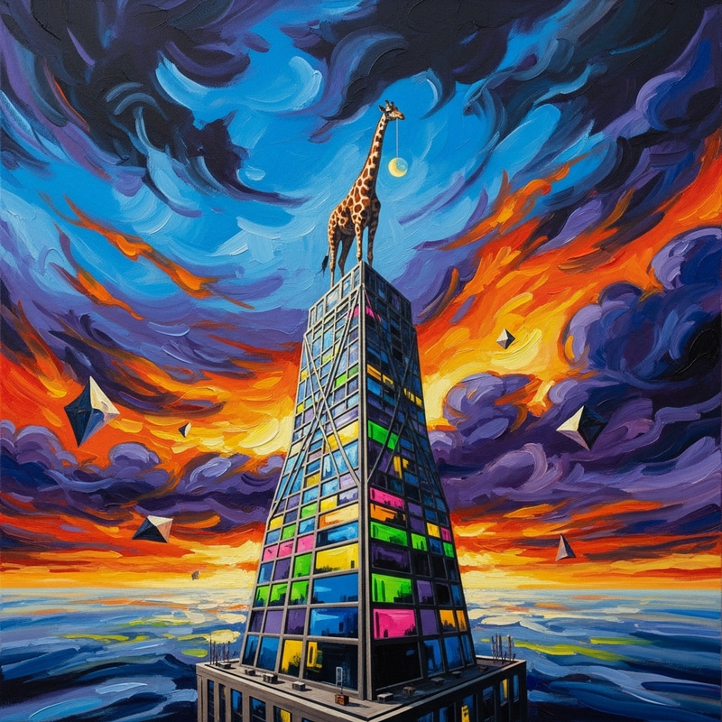 Surrealistic Giraffe on Skyscraper | Abstract Art Style