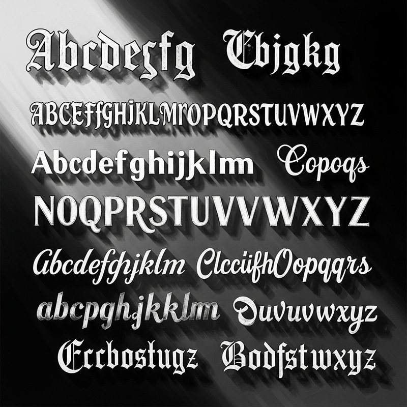 Vintage Font Selection - Intricate Detail & Chiaroscuro Lighting