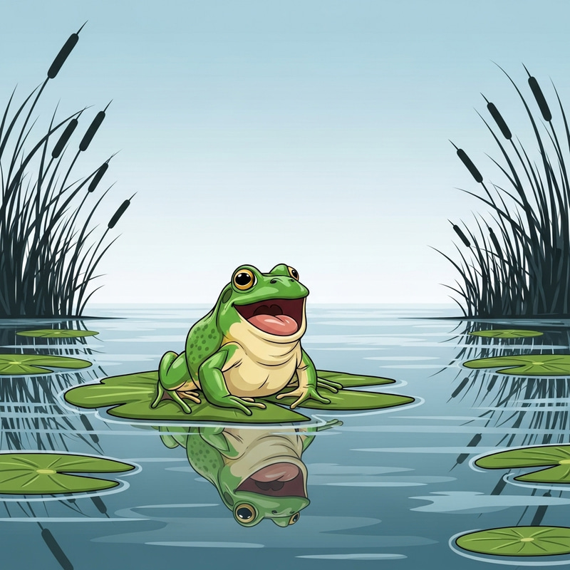 Laughing Frog on a Lilypad - Serene Pond Scene Laughing Frog on a Lilypad - Serene Pond Scene