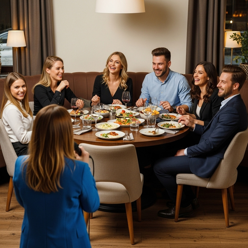 Warm Dinner Gathering with Caucasian Friends | Cozy Restaurant Laughter Warm Dinner Gathering with Caucasian Friends | Cozy Restaurant Laughter