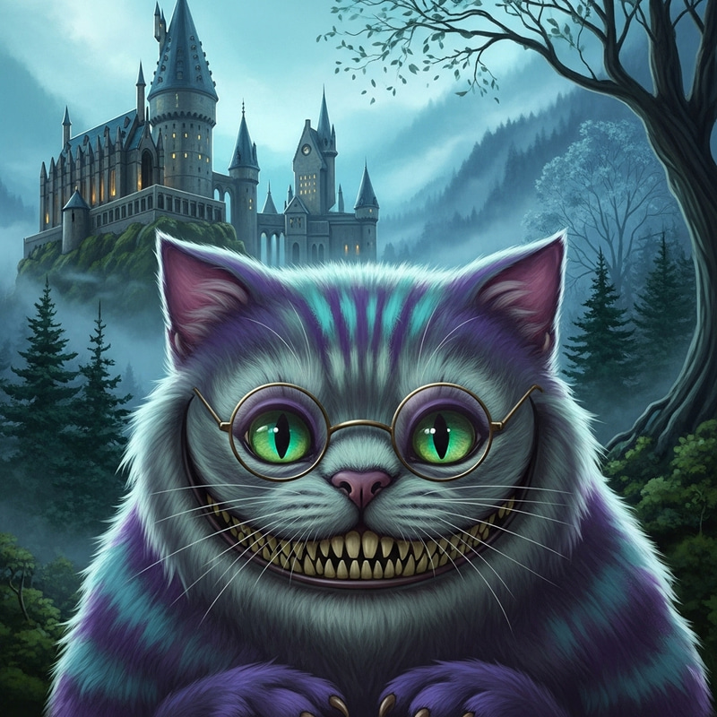 Cheshire Cat in Harry Potter World with Glasses Cheshire Cat in Harry Potter World with Glasses