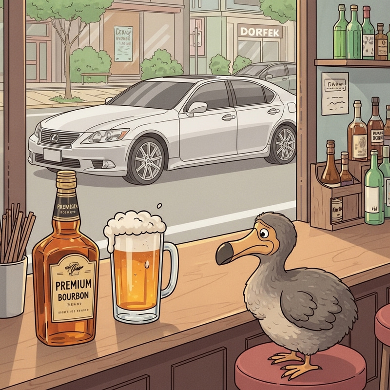 Cartoon Bar Scene: Beer, Bourbon & Dodo Bird Fun