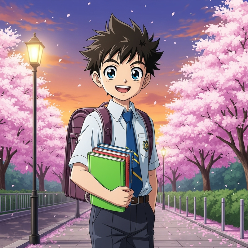 Anime Style Boy: Vibrant Eyes & Spiky Hair Anime Style Boy: Vibrant Eyes & Spiky Hair